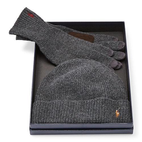 Polo Ralph Lauren Merino Wool Hat & Gloves Set Madison Grey Heather