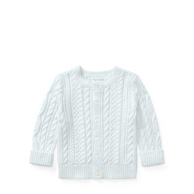 Ralph Lauren Aran-knit Cotton Cardigan Pearl Blue 6m