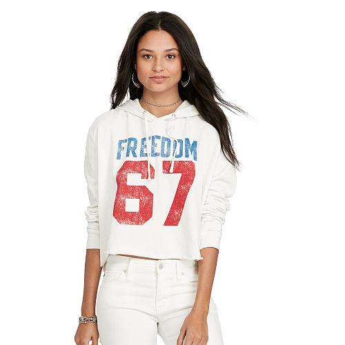 Ralph Lauren Denim & Supply Cropped Graphic Hoodie Antique Cream