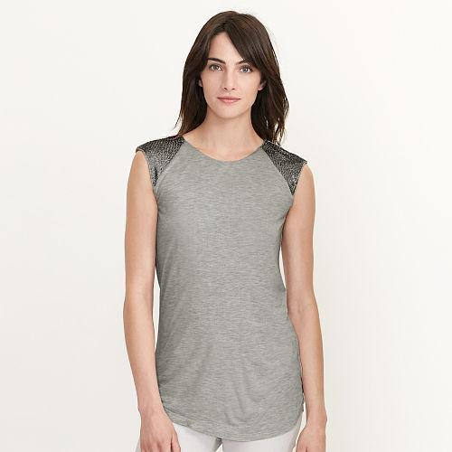 Ralph Lauren Lauren Beaded Cap-sleeve Top Platinum Heather