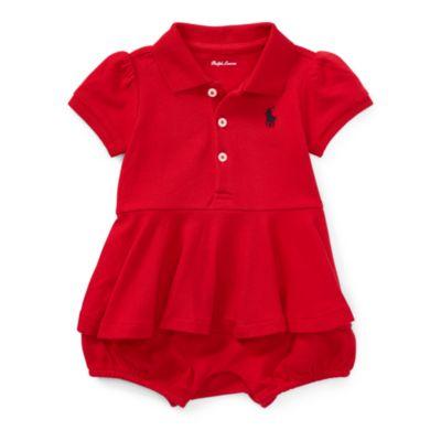Ralph Lauren Mesh Peplum Polo Romper Rl2000 Red 9m