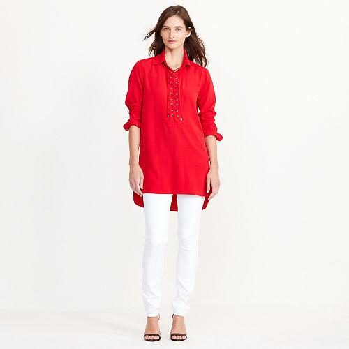 Ralph Lauren Lauren Lace-up Crepe De Chine Tunic Brilliant Red