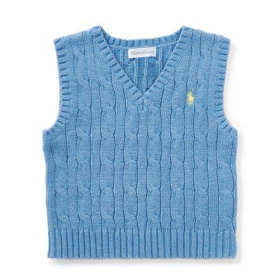 Ralph Lauren Cable-knit Cotton Vest Soft Royal Heather 12m