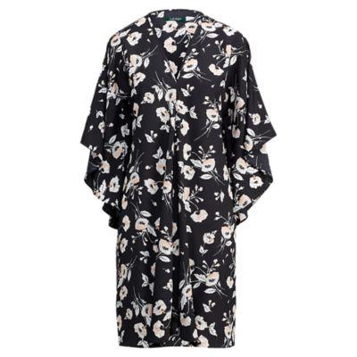 Ralph Lauren Floral Crepe Shift Dress Black/peach