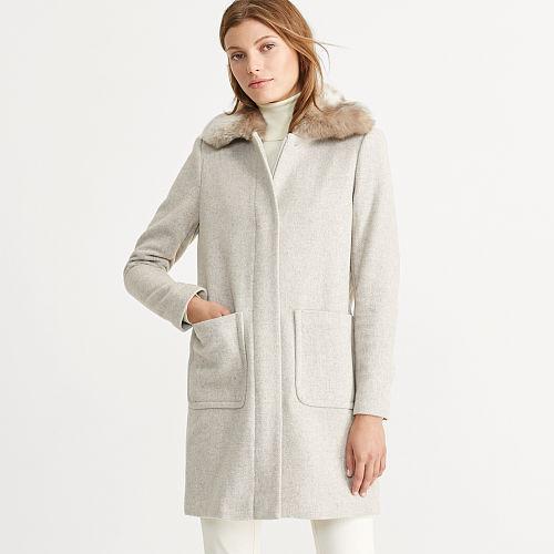 Ralph Lauren Lauren Faux Shearlingtrim Wool Coat Platinum Heather