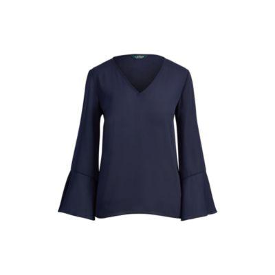 Ralph Lauren Georgette Bell-sleeve Top Navy