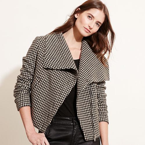 Ralph Lauren Lauren Houndstooth Funnelneck Jacket Black/cream