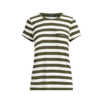 Ralph Lauren Striped Jersey Pocket T-shirt Admiral Green/cream Sp