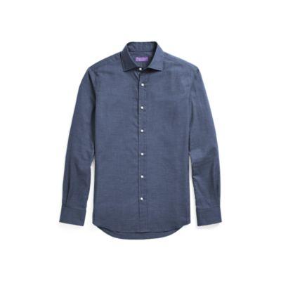 Ralph Lauren Houndstooth Cotton Dress Shirt Navy And Light Blue Multi