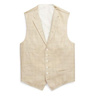 Ralph Lauren Windowpane Silk-linen Vest Light Tan