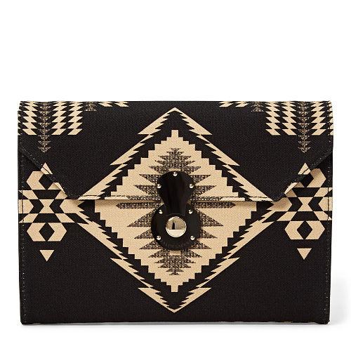 Ralph Lauren Geometric-print Canvas Clutch Black