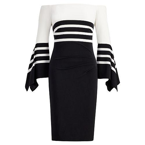 Ralph Lauren Lauren Striped Off-the-shoulder Dress Blue/white