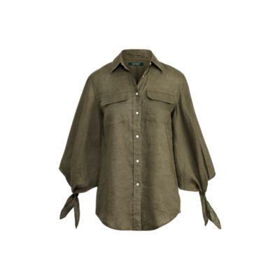 Ralph Lauren Tied-sleeve Linen Blouse Sage Moss