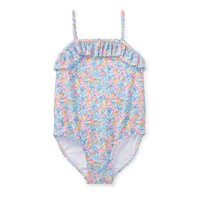 Ralph Lauren Floral One-piece Swimsuit White/blue/multi 9m