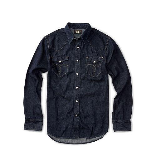 Ralph Lauren Rrl Slim-fit Denim Western Shirt Rinse Wash