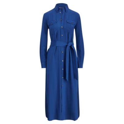 Ralph Lauren Belted Silk Shirtdress Blue