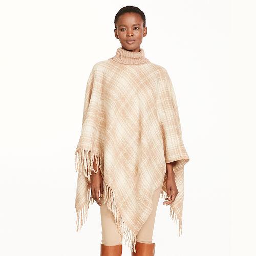 Ralph Lauren Lauren Fringed Tartan Poncho Camel/cream