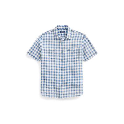 Ralph Lauren Classic Fit Plaid Linen Shirt Natural/indigo 3x Big
