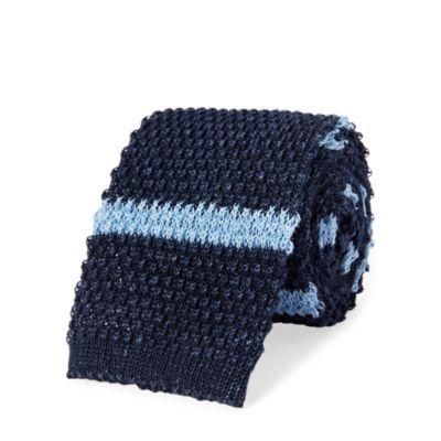 Ralph Lauren Striped Knit Linen-cotton Tie Navy/blue