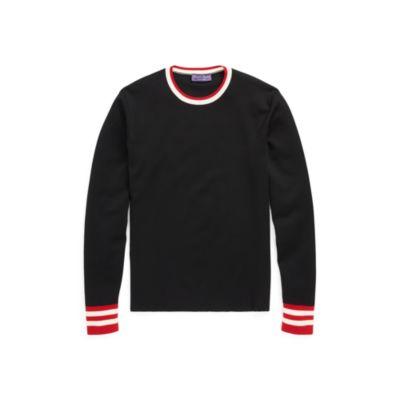 Ralph Lauren Stripe-trim Wool Sweater Black W/ Cream And Salsa