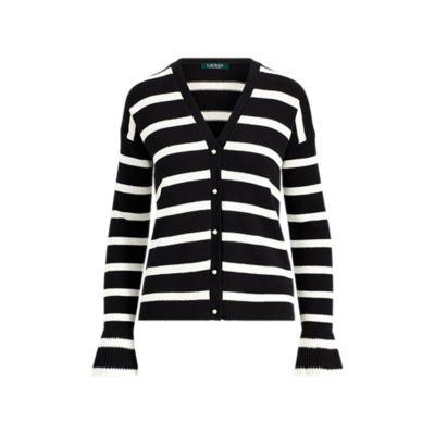 Ralph Lauren Striped Cotton Cardigan Polo Black/cream