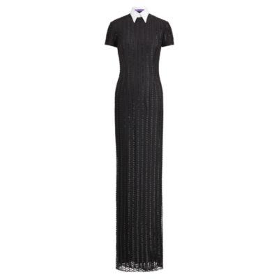 Ralph Lauren Connor Beaded Tulle Gown Black