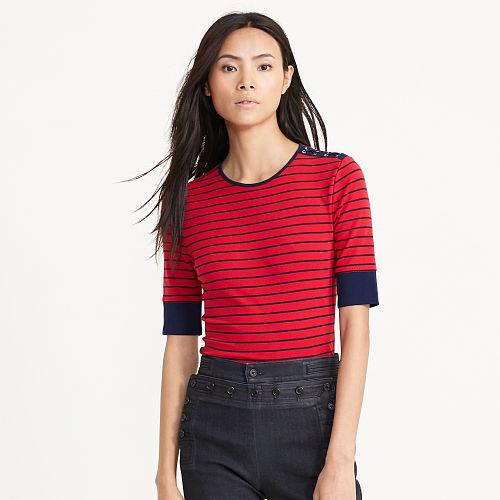 Ralph Lauren Lauren Lace-up-shoulder Top Brilliant Red/navy