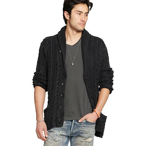 Ralph Lauren Denim & Supply Cabled Shawl Cardigan Washed Black