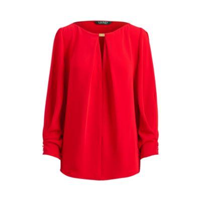 Ralph Lauren Crepe Split-sleeve Top Lipstick Red