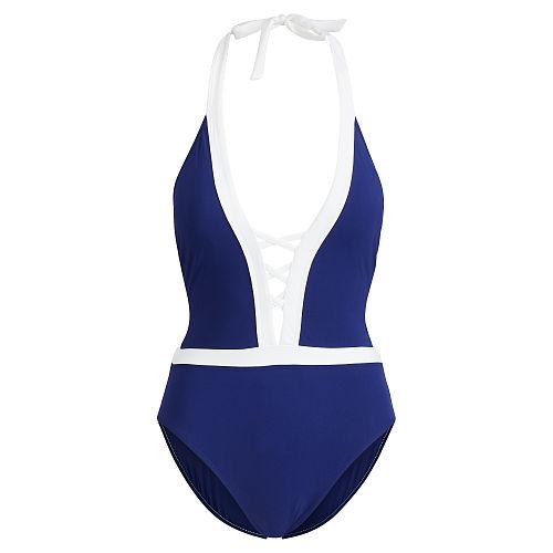 Ralph Lauren Lauren Lace-up One-piece Swimsuit Navy/white