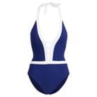 Ralph Lauren Lauren Lace-up One-piece Swimsuit Navy/white