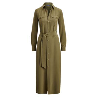 Ralph Lauren Belted Silk Shirtdress New Olive