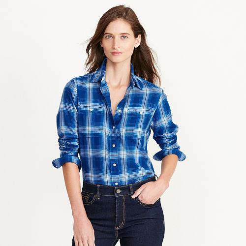 Ralph Lauren Lauren Petite Plaid Cotton Twill Shirt