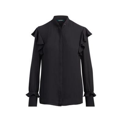 Ralph Lauren Ruffled Georgette Shirt Polo Black Sp