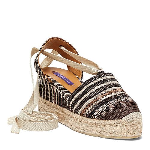 Ralph Lauren Uma Striped Linen Espadrille Brown/beige Multi