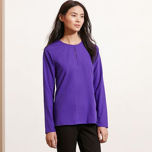 Ralph Lauren Lauren Petite Crepe Keyhole Blouse Purple