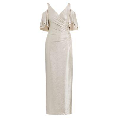 Ralph Lauren Jersey Cold-shoulder Gown Champagne/silver