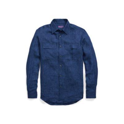 Ralph Lauren Indigo Linen Dobby Dress Shirt Dark Indigo