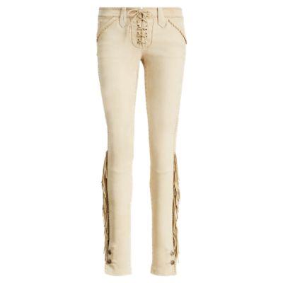 Ralph Lauren Fringe-trim Leather Pant Chamois