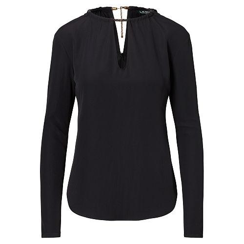 Ralph Lauren Lauren Crepe De Chine Long-sleeve Top Polo Black