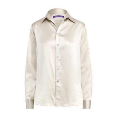 Ralph Lauren Bacall Satin Shirt Antique Silver