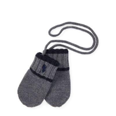 Ralph Lauren Striped Wool Mittens Medium Grey Heather 12-24m