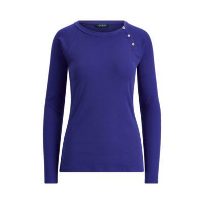 Ralph Lauren Button-trim Cotton Top Empress Blue