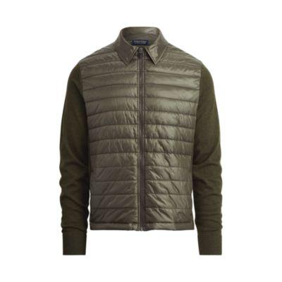 Ralph Lauren Paneled Full-zip Sweater Heather/forest Moss