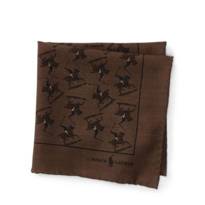 Ralph Lauren Polo Player Wool Pocket Square Taupe