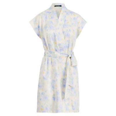 Ralph Lauren Satin Short-sleeve Robe Ivory/blue Floral
