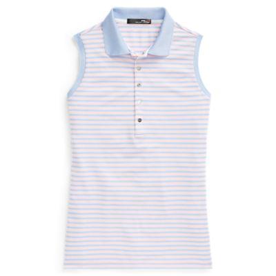 Ralph Lauren Striped Sleeveless Polo Shirt Cabana Blue/ Island Pink