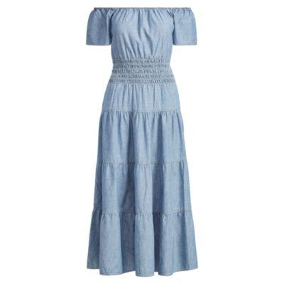 Ralph Lauren Off-the-shoulder Dress Ocean Breeze Wash