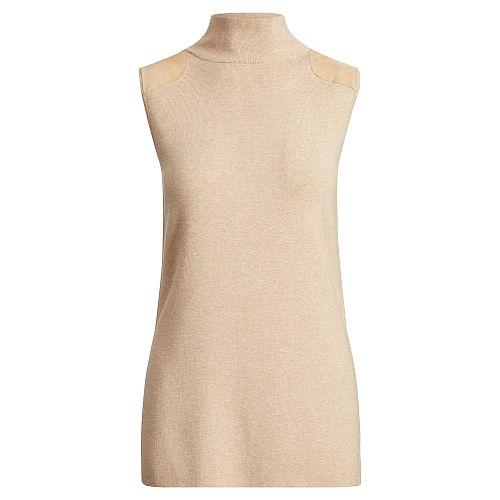 Polo Ralph Lauren Sleeveless Mockneck Sweater Beige Heather