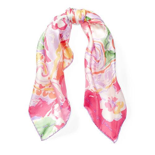 Ralph Lauren Lauren Suzanne Floral Silk Scarf Bright Rose